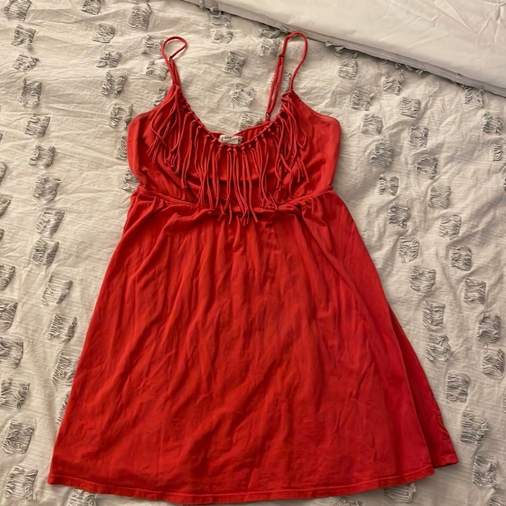 Billabong Spaghetti Strap Fringe Tassel Front Mini Dress